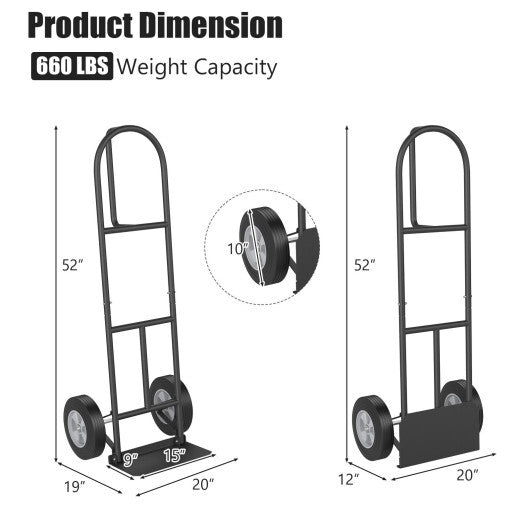 P-Handle Sack Truck with 10 Inch Wheels and Foldable Load Area-Black