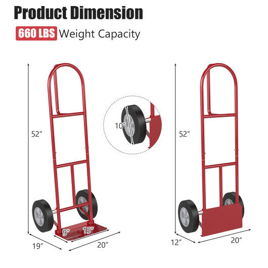 P-Handle Sack Truck with 10 Inch Wheels and Foldable Load Area-Black