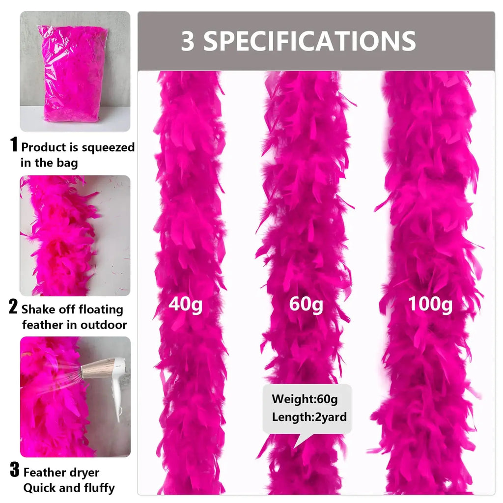 THARAHT Hot Pink 40g 2Yard Chandelle Feather - Costume Decoration Feathers Boa