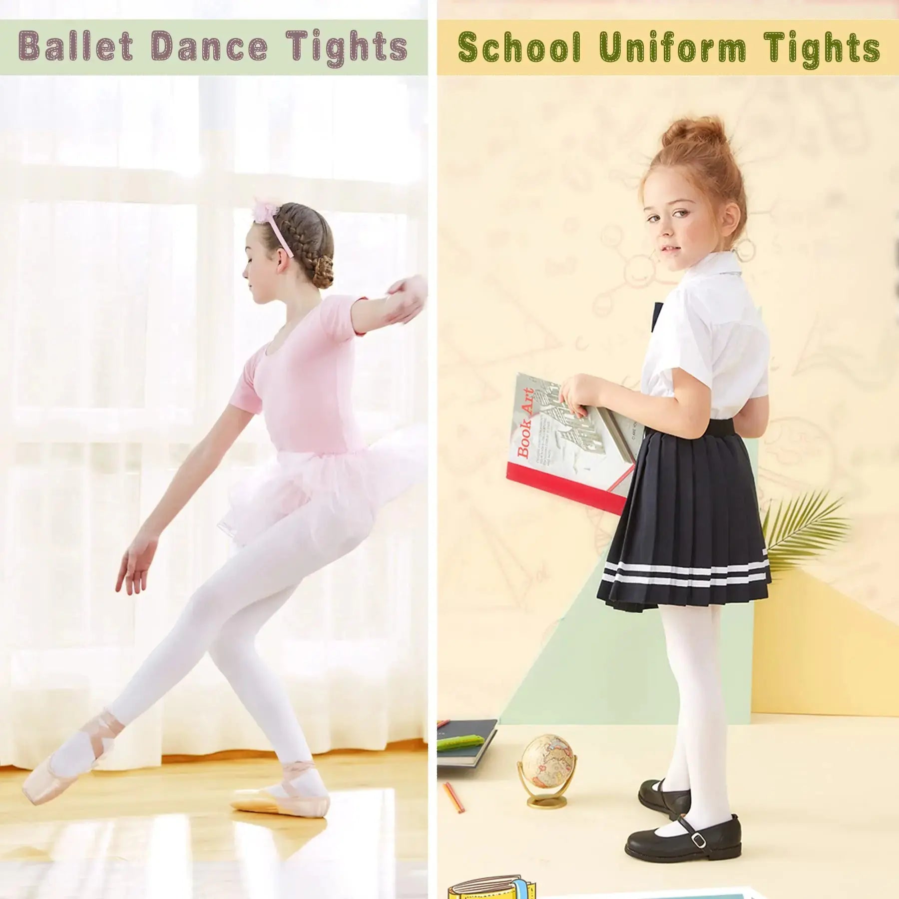 THMEVOK Ballet Tights for Girls | Ultra Soft & Elastic Footed Dance Tights for Toddler Girls