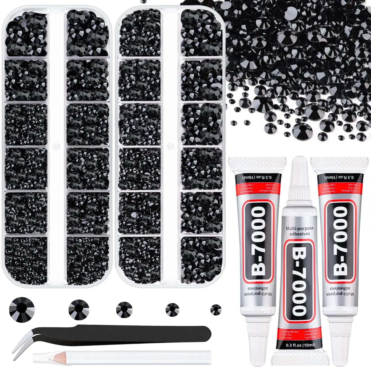 TINKRSTUFF Black Flatback Crystals Resin Rhinestones with B7000 Glue - 2 Box + 3 Glue