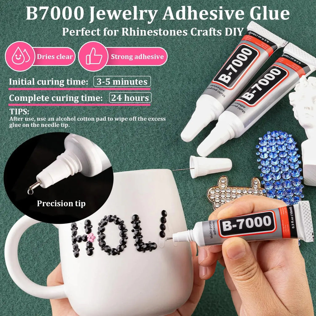 TINKRSTUFF Black Flatback Crystals Resin Rhinestones with B7000 Glue - 2 Box + 3 Glue