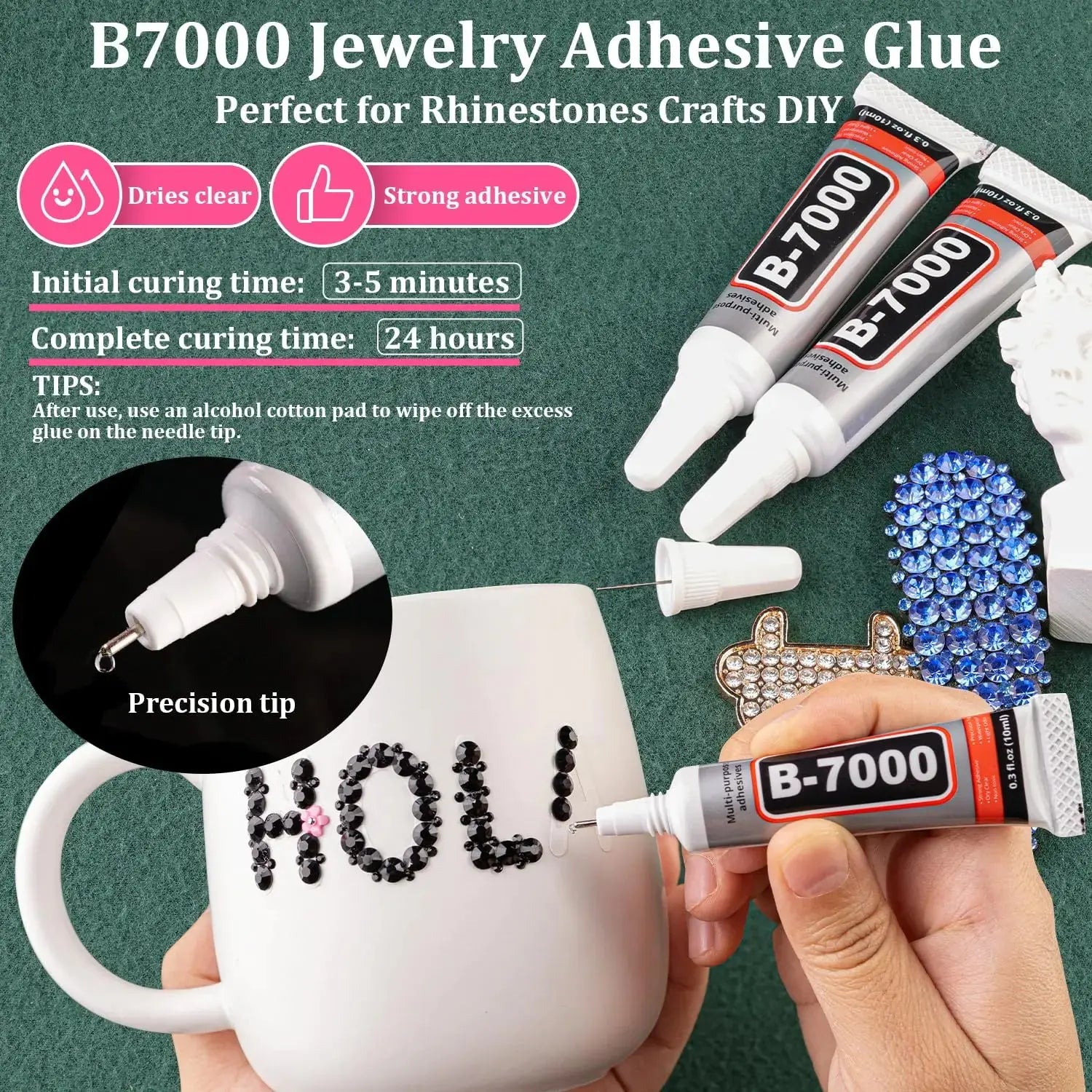 TINKRSTUFF Black Flatback Crystals Resin Rhinestones with B7000 Glue - 2 Box + 3 Glue