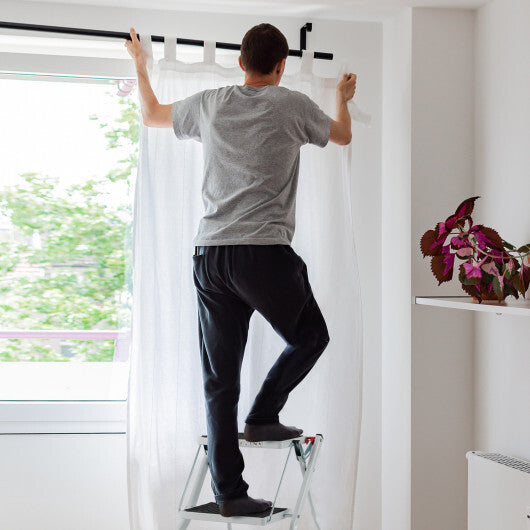 Folding 2 Step Ladder wiht Anti-Slip Pedal and Large Foot Pads-Black & White