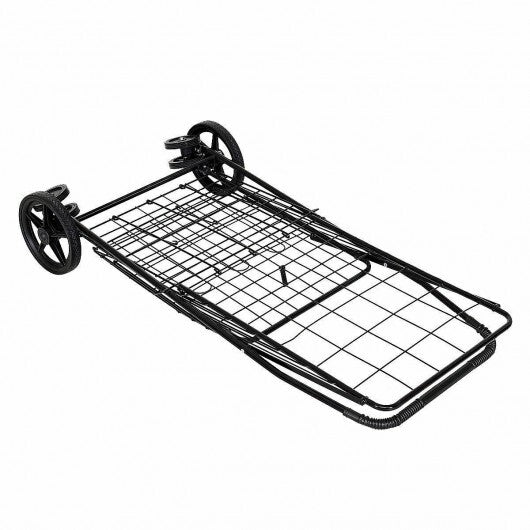 Folding Shopping Cart for Laundry with Swiveling Wheels and Dual Storage Baskets-Black