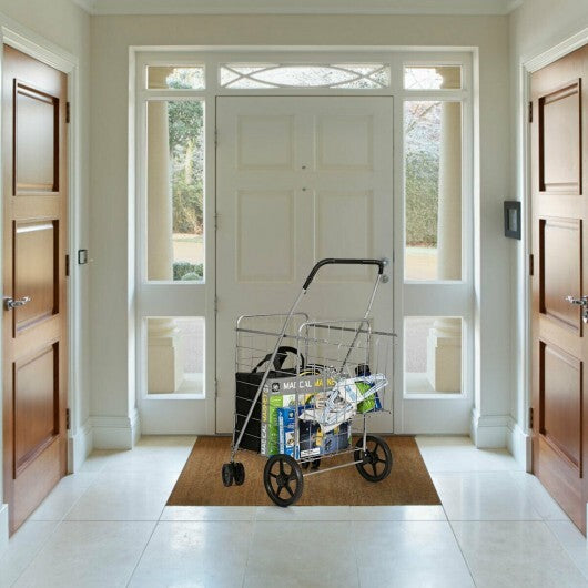 Folding Shopping Cart for Laundry with Swiveling Wheels and Dual Storage Baskets-Black