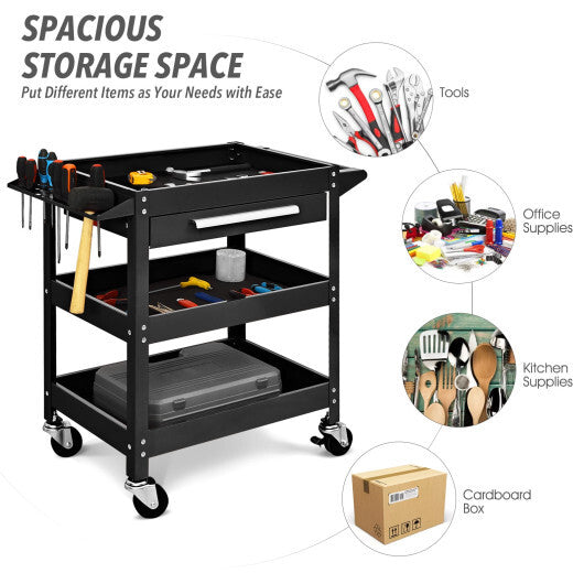 Rolling Tool Cart Mechanic Cabinet Storage ToolBox Organizer with Drawer-Red