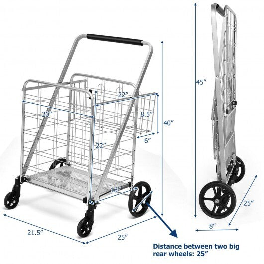 Heavy Duty Folding Utility Shopping Double Cart-Black