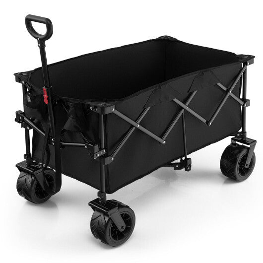 Folding Utility Garden Cart with Wide Wheels and Adjustable Handle-Blue