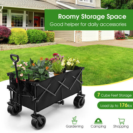 Folding Utility Garden Cart with Wide Wheels and Adjustable Handle-Blue