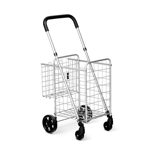 $45 Only! Folding Shopping Utility Cart with Double Basket and Swivel Wheels