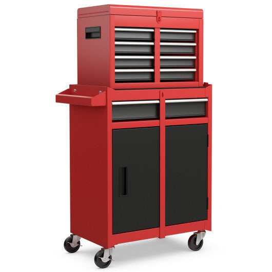 2-in-1 Tool Chest and Cabinet with 5 Sliding Drawers-Black