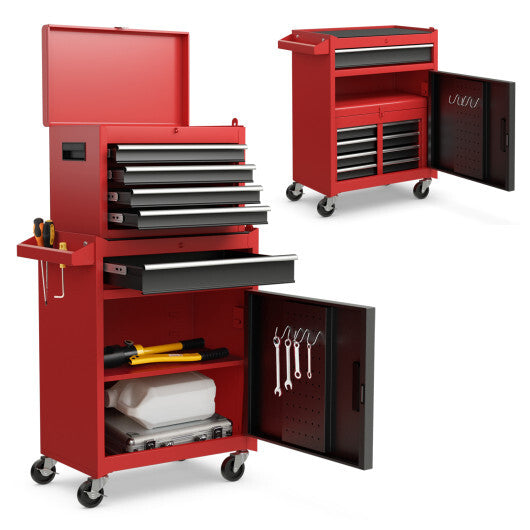 2-in-1 Tool Chest and Cabinet with 5 Sliding Drawers-Black