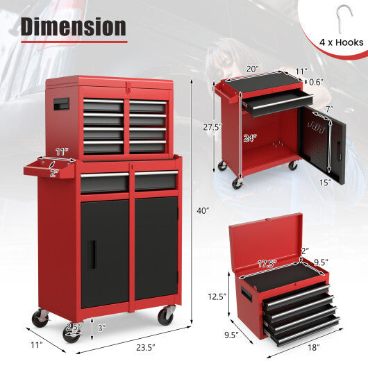 2-in-1 Tool Chest and Cabinet with 5 Sliding Drawers-Black