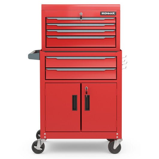 6-Drawer Rolling Tool Storage Chest Cabinet with Universal Wheels and Hooks-Black