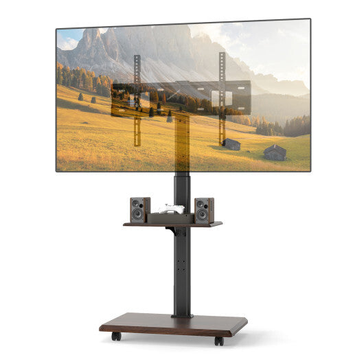 Rolling TV Stand on Wheels Mobile TV Cart for 32-75 Inch TVs Portable AV Cart-Natural