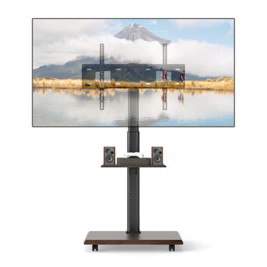 Rolling TV Stand on Wheels Mobile TV Cart for 32-75 Inch TVs Portable AV Cart-Natural