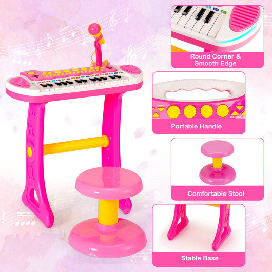 31-Key Kids Piano Keyboard Toy with Microphone and Multiple Sounds for Age 3+-Blue