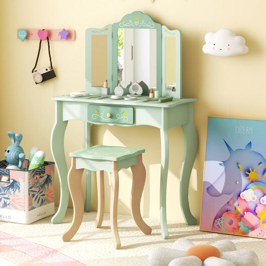 Kids Vanity Set with Tri-folding Mirror-White