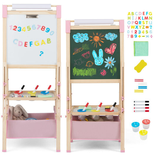 3-in-1 Double-Sided Adjustable Kid Easel for 3-8 Years Old Toddlers-Blue