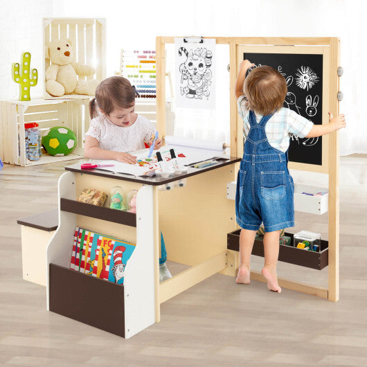 Kids Art Center Wooden Table Bench Set-Gray
