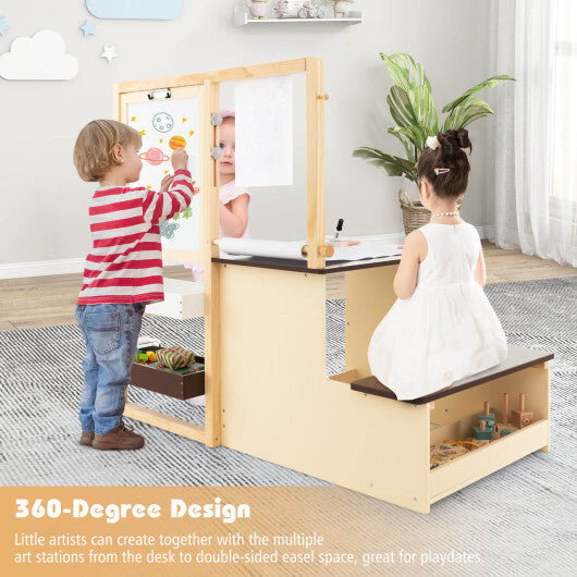 Kids Art Center Wooden Table Bench Set-Gray