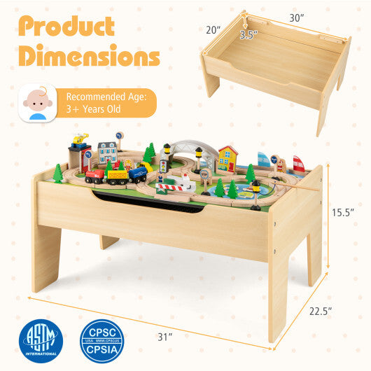 78 Pieces Wooden Train Set Activity Railway Playset for Kids Aged 18M+
