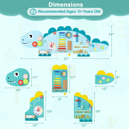 11-in-1 Dinosaur Activity Wall Busy Board Panels for Toddlers Education and Early Development-Green