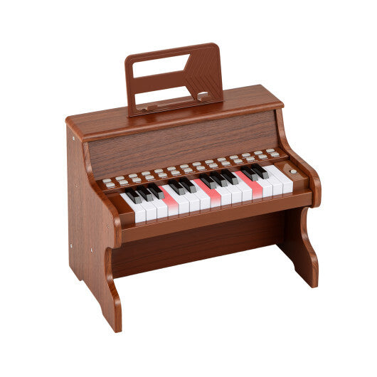25 Keys Kids Piano Keyboard with Adjustable Speed and Teaching Mode-Brown