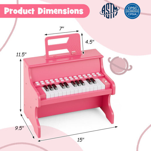 25 Keys Kids Piano Keyboard with Adjustable Speed and Teaching Mode-Brown