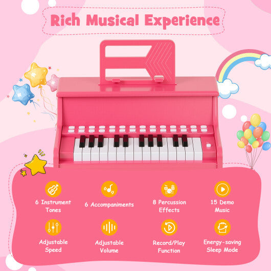 25 Keys Kids Piano Keyboard with Adjustable Speed and Teaching Mode-Brown