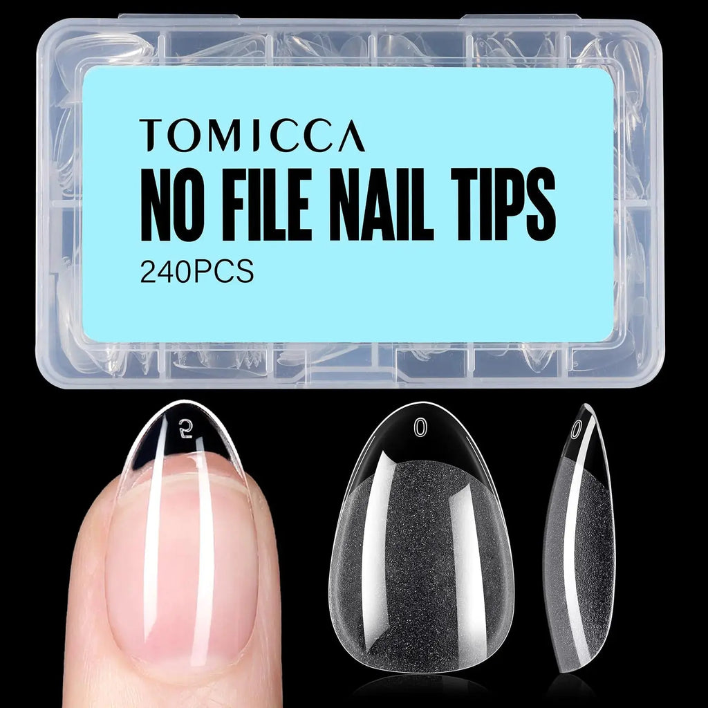 TOMICCA Short Almond Nail Tips - 240Pcs Full Cover False Nails for Extension Nail