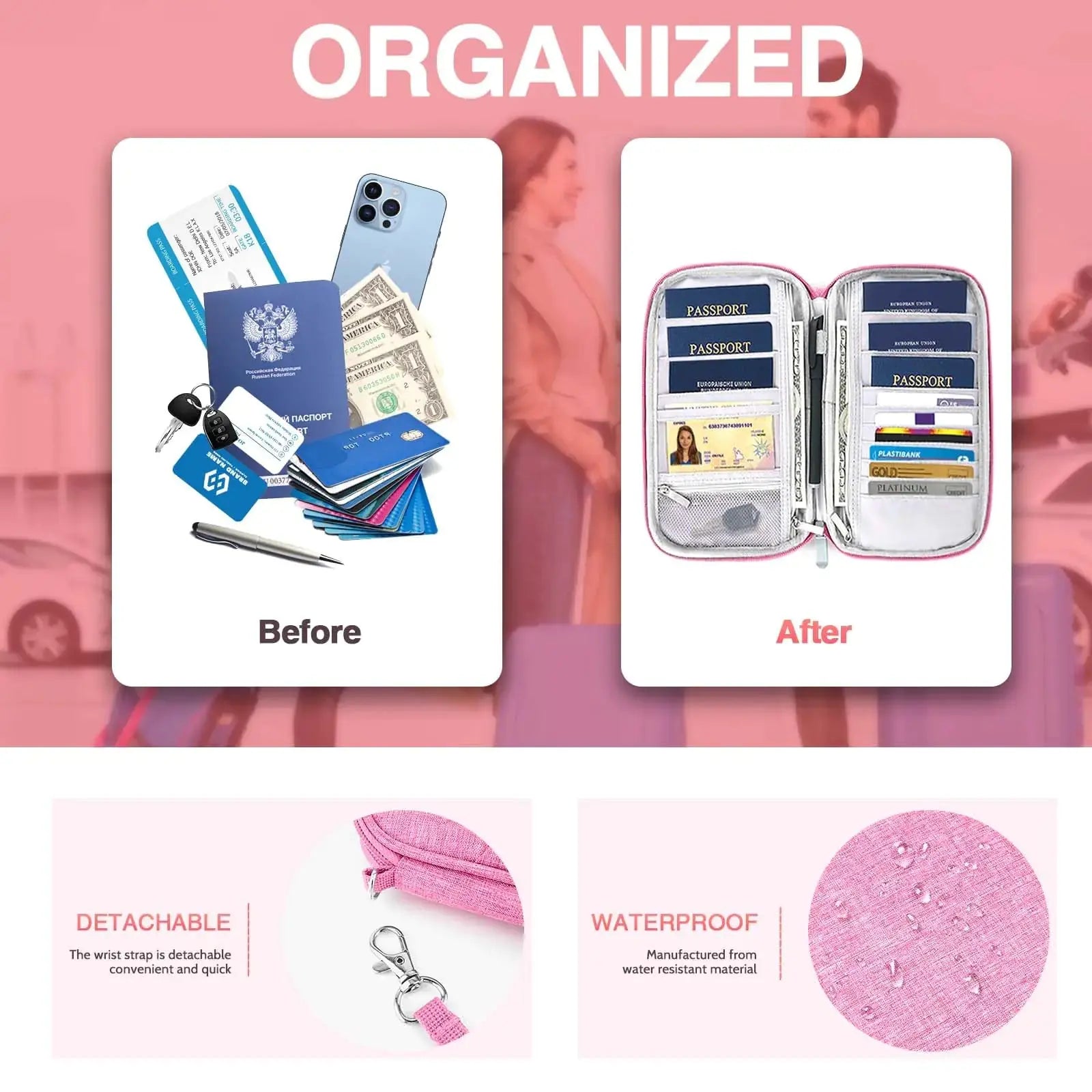 TOPBAG Passport Holder Family | Women Rfid Blocking Waterproof Passport Wallet | Travel Document Organizer