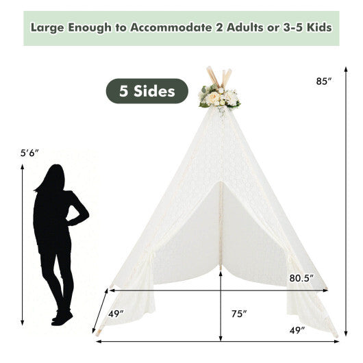 Lace Teepee Tent with Colorful Light Strings for Children