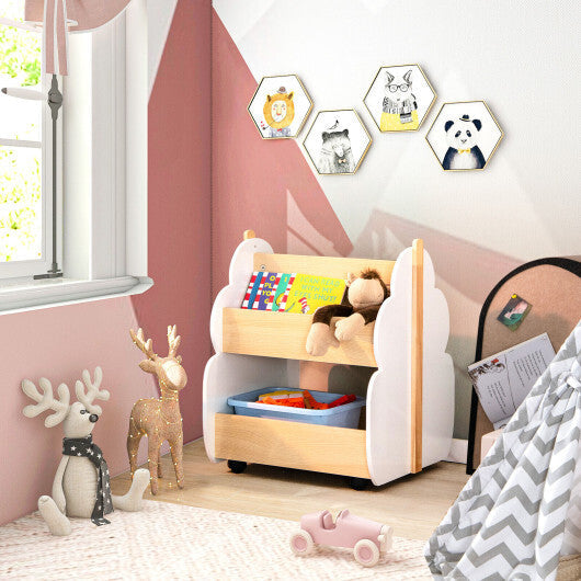 Kids Wooden Bookshelf with Universal Wheels-Gray