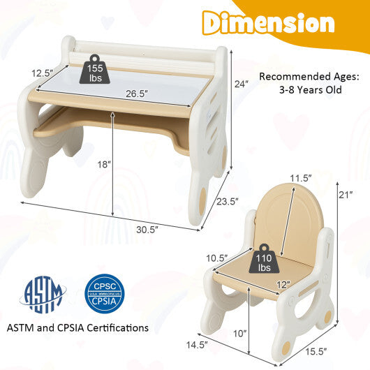 Kids Drawing Table and Chair Set with Watercolor Pens and Blackboard Eraser-Blue