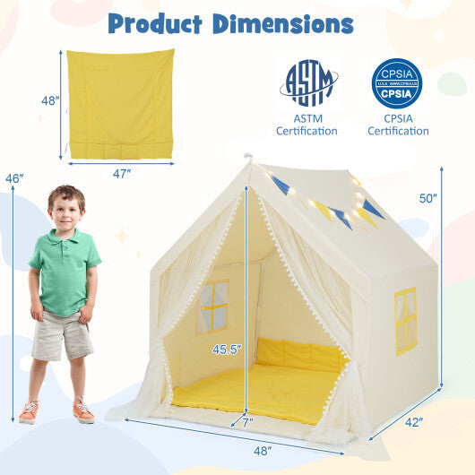 48 x 42 x 50 Inch Large Play Tent with Washable Cotton Mat Holiday Birthday Gift for Kids-Blue