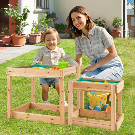 Wooden Sand and Water Tables with Protective Cover for Kids-Natural