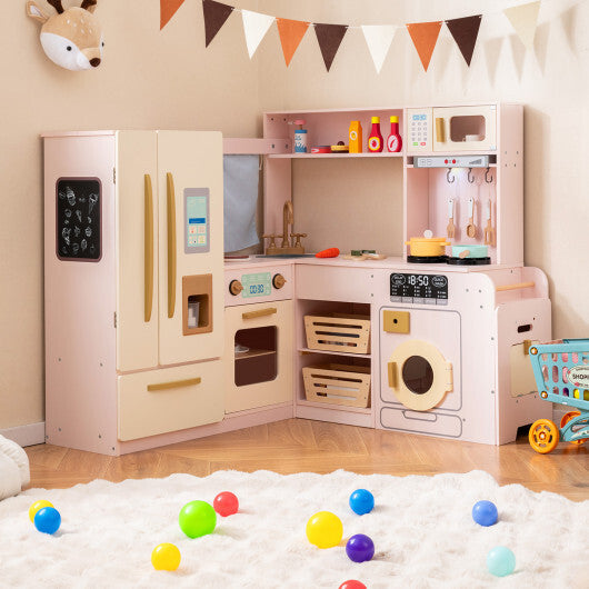 Corner Play Kitchen with Lights and Sounds for Ages 3+-Brown