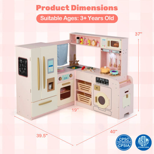 Corner Play Kitchen with Lights and Sounds for Ages 3+-Brown