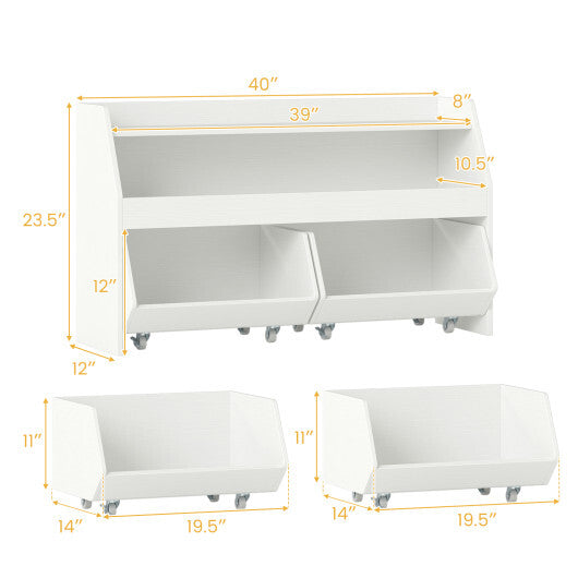Kids Toy Storage Organizer Wooden Bookcase with 2 Movable Drawers-White