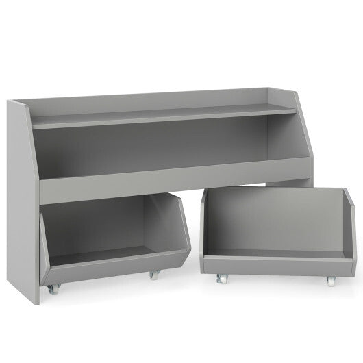 Kids Toy Storage Organizer Wooden Bookcase with 2 Movable Drawers-White