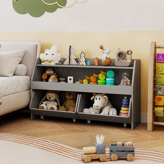 Kids Toy Storage Organizer Wooden Bookcase with 2 Movable Drawers-White