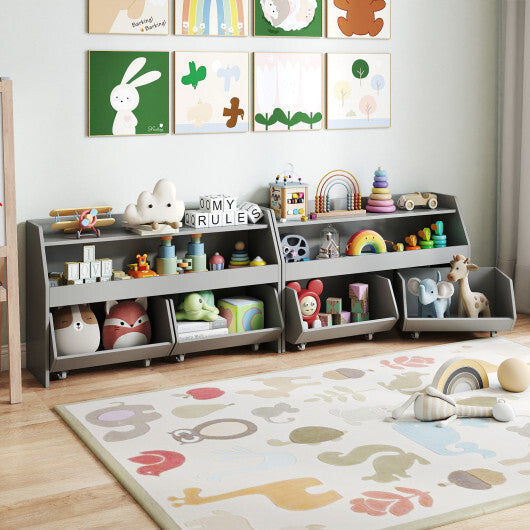 Kids Toy Storage Organizer Wooden Bookcase with 2 Movable Drawers-White
