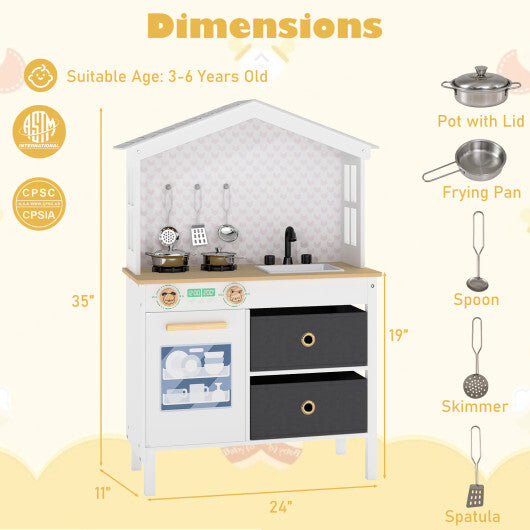 Kids Play Kitchen Children Toy Kitchen Playset with 2 Stoves and Rotation Knobs-Pink