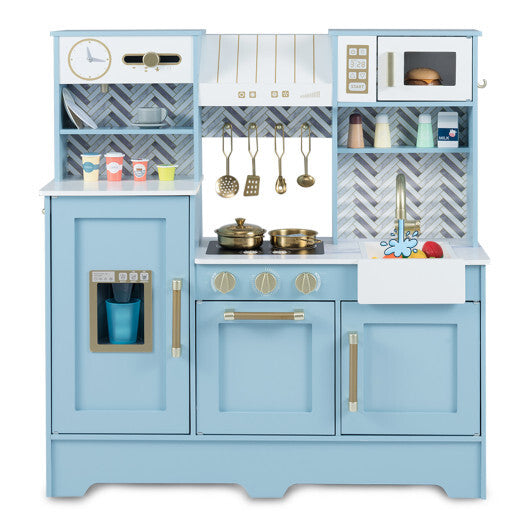 Kids Play Kitchen with Stoves and Faucet for Girls Boys Aged 3-6-White