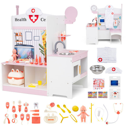 Kids Doctor Play Set with Adjustable Height Bar-Pink