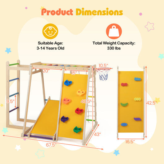 Kids Indoor Playground 6-in-1 Jungle Gym for 3-14 Years Olds-Macaron