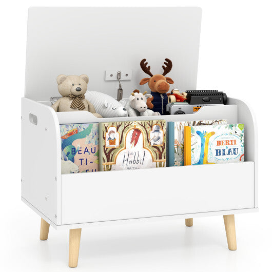 Kids Wooden Toy Box with Front Bookshelf and 4 Solid Wood Legs for Playroom-Pink