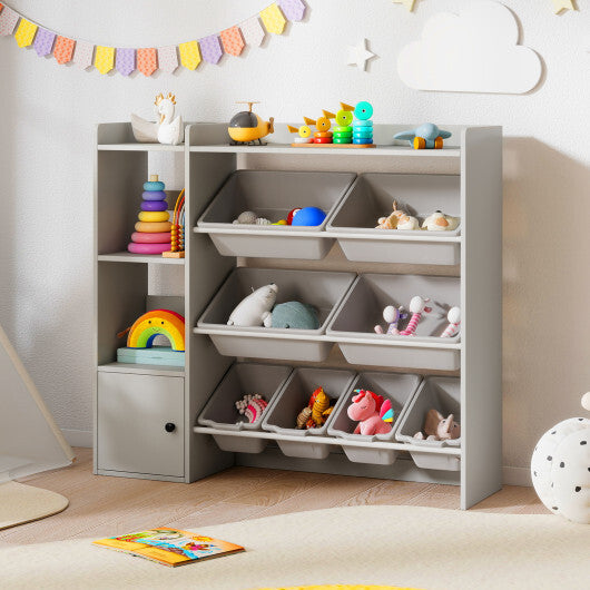 Kids Toy Storage and Bookshelf with Open Shelves and Single-door Cabinet-White